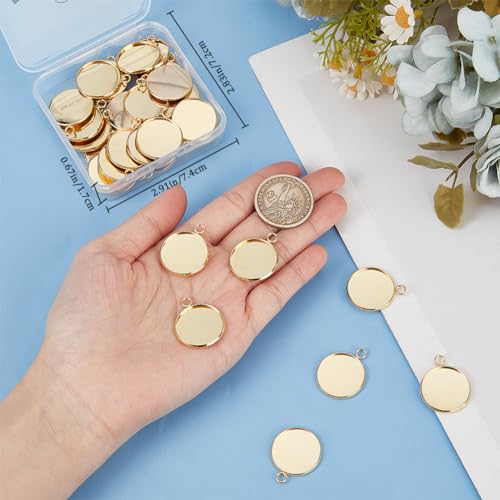 Beebeecraft 1 Box 40Pcs 20mm Cabochon Settings Charms 24K Gold Plated Stainless Steel Plain Edge Bezel Cups Flat Round Back Charm for DIY Jewellery Making Findings - color: Gold, size: 20mm 40pcs