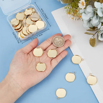 Beebeecraft 1 Box 40Pcs 20mm Cabochon Settings Charms 24K Gold Plated Stainless Steel Plain Edge Bezel Cups Flat Round Back Charm for DIY Jewellery Making Findings - color: Gold, size: 20mm 40pcs