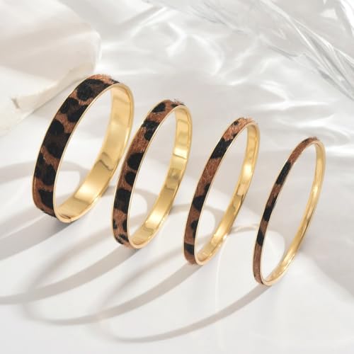 COLORFUL BLING Metal Punk Leopard Print Bangle Bracelet for Women Wide Chunky Gold Stackable Wrapped Open Cuff Bracelets Wristband Statement Jewelry - style: style 9
