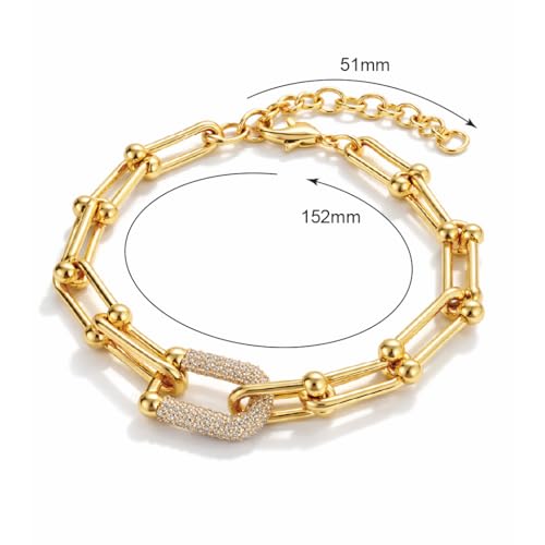 SWEET PEEPS 18K Gold Plated Paperclip Link Bracelet for Women, Pavé CZ Statement Bracelet