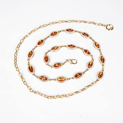 ILuvatar Green Glass Diamond Chain Belt - Metal Women's Western Style Dress Belt - color: Gold-orange