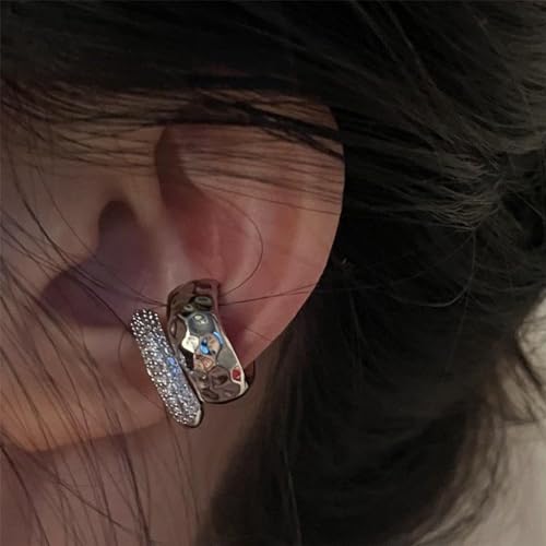 Vintage Crystal Ear Cuff Earrings Chunky Ear Cuff Hoop Earring Wide Gold Ear Cuff Earrings Rhinestone Cartilage Non Piercing Earrings Jewelry for Women