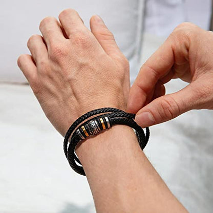 To Our Grandson Bracelet from Grandpa and Grandma - Love You Forever Engraved Leather Wristband with Inspirational Message Card - Sentimental Birthday Graduation Gift for Men, Teen - color: Version-03