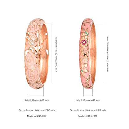UJOY Cloisonne Bangle Colorful Enamel Filigree Rose Flower Hollowed Crystal Bracelet for Women Gifts 88A09 - color: C06-2 Pcs Set/Rose-Cream Pink