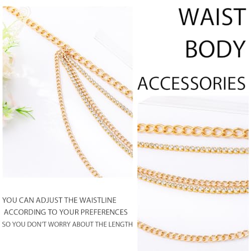 Rhinestone Sparkly Waist Chain Gold Layered Waist Chains Crystal Belly Chain Tassels Body Jewelry for Women