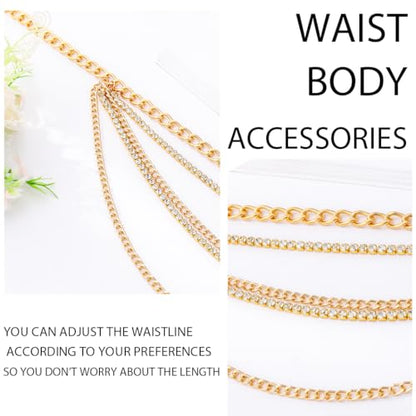 Rhinestone Sparkly Waist Chain Gold Layered Waist Chains Crystal Belly Chain Tassels Body Jewelry for Women
