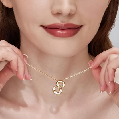 Cicy Bell Initial Necklace for Women 14k Gold Plated | Cubic Zirconia, Trendy, Personalized, Dainty Letter Pendant - color: S-Gold