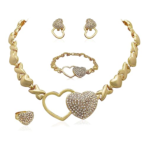 SYHOL Gold Jewelry Set 18K Gold Accessories for Women Jewelry Set Wedding Bridal Fashion Jewelry Sets Women Accessories Bracelets Earrings and Rings Sweetheart Gifts - color: X0091-Gold