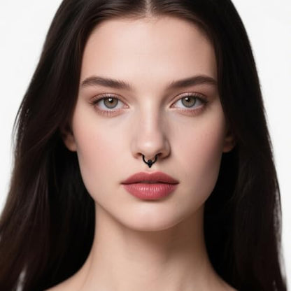 Vsnnsns 16G Septum Rings Piercing Jewelry 316L Stainless Surgical Steel Skull Flower Dangle Clicker Horseshoe Septum Nose Rings Hoop Piercing Jewelry for Women Men Silver Black Rose Gold 10mm - color: Black
