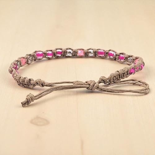 BlueRica Hemp Anklet with Glass Beads - style: Pink