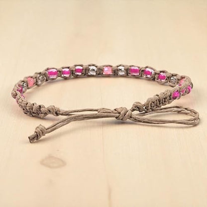 BlueRica Hemp Anklet with Glass Beads - style: Pink