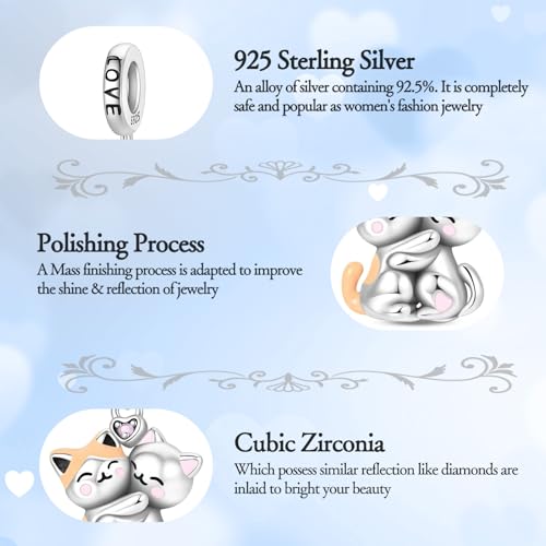 925 Sterling Silver Charms fits Bracelets and Necklace Pendant Bead Charms Jewelry Gift for Women Family Friends - style: Cat Charm