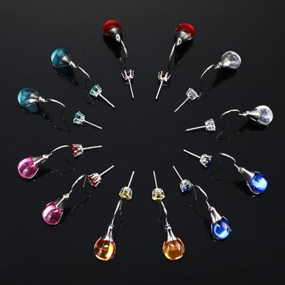 Ritach Teardrop Earrings for Women Trendy Sterling Silver Hypoallergenic Crystal Dangle Drop Earrings Set for Jewelry - color: B-6pairs