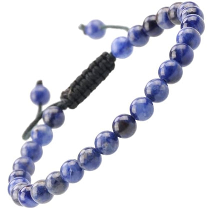 MASSIVE BEADS Natural Healing Power Gemstone Crystal Beads Unisex Adjustable Macrame Bracelets - color: Blue Sodalite, size: 6mm