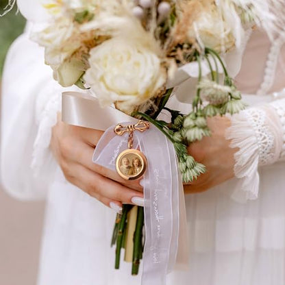 Personalized Photo Wedding Bouquet Charm, Double Sided Round Glass Photo Locket Pendant Pin Brooch, Handmade Memorial Picture Frame Bridal Shower Gift For Bride & Groom - color: Round Small - Rose Gold