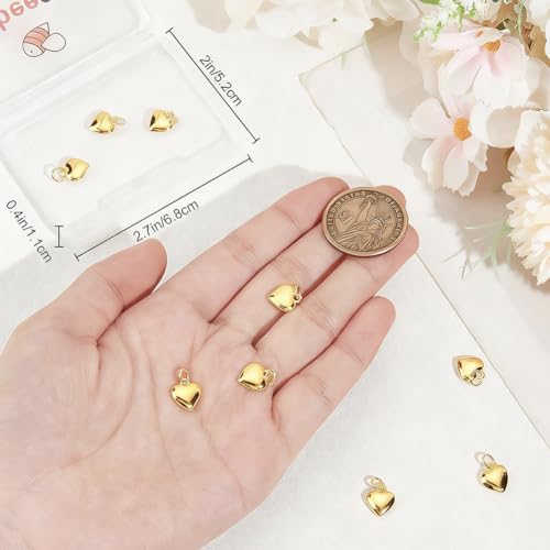 Beebeecraft 10Pcs Tiny Gold Heart Charms 24K Gold Plated Brass Puffy Heart Charms Valentine Hearts Charm for Jewelry Making DIY Crafts Dangle Earring Bracelet Supplies - color: Gold