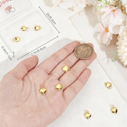 Beebeecraft 10Pcs Tiny Gold Heart Charms 24K Gold Plated Brass Puffy Heart Charms Valentine Hearts Charm for Jewelry Making DIY Crafts Dangle Earring Bracelet Supplies - color: Gold