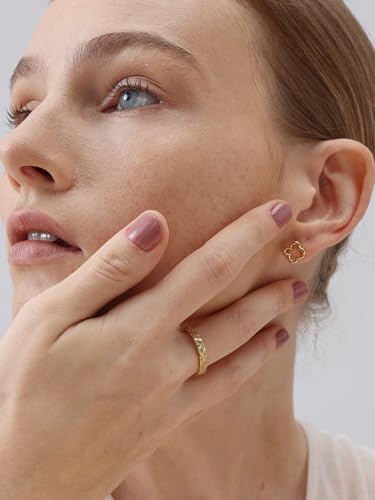 18K Gold Plated Huggie Hoop Earrings for Women, 925 Sterling Silver Post, Hypoallergenic Small Earrings - color: Classic Clover Studs