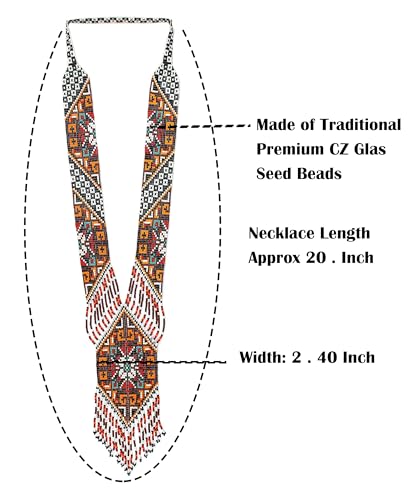 Long Beaded Necklace – Boho Native Handmade Seed Bead Tassel Necklace, Bohemian Large Statement Beaded Necklace for Women and s - color: Pattern 5