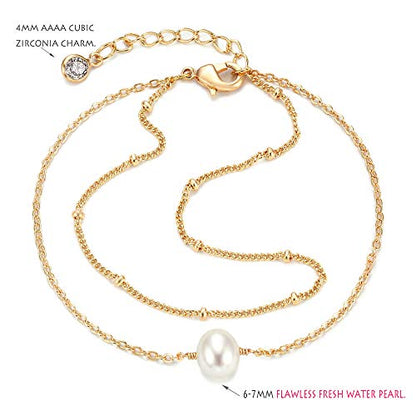 MEVECCO Dainty Chain Bracelets for Women, Layered and Charm Styles | 14K Gold Plated Brass, Select Cubic Zirconia Accents, Single and Multi-Row Structures for Refined Everyday Wristwear - style: 2 Layer 1 Pearl Satellite Chain