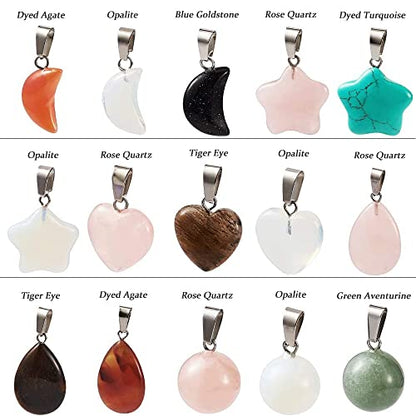30Pcs Mixed Stone Pendants Heart Moon Teardrop Round Healing Crystal Quartz Chakra Bead Charms for Necklace for Jewelry Making Hole: 2x7mm - color: 1-Mixed Color-Mixed Shape