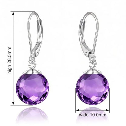 Pearl Leverback Earrings for Women Dangle Round Gemstone Earrings Birthstone Jewelry Gift Anniversary for Her - color: 02 February birthstone