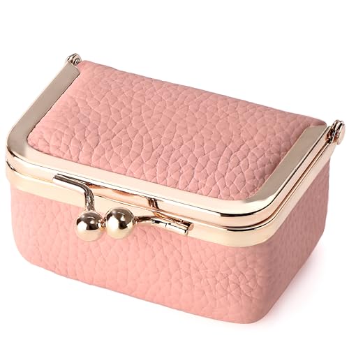 Zivyes Mini Jewelry Box Travel Small Coin Purse Organizer Case Genuine Leather Tiny Size (pink 2.9 inches long) - color: Pink-Standard