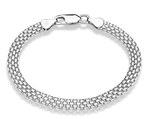 Miabella 925 Sterling Silver Italian 6mm Solid Bismark Mesh Link Chain Bracelet for Women, Made in Italy - style: Length 7.5 Inches