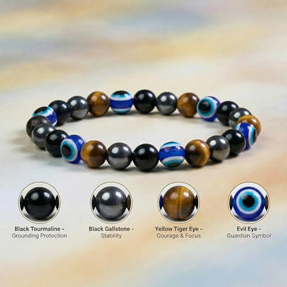 Bivei Protection Crystal Healing Bracelet | 8MM Strength Bracelet Spiritual Stretch Beaded Jewelry for Women Men Gift - color: Protection, size: Medium 6.8-7.3 inch