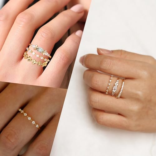 Stackable Rings for Women Set Dainty 14K Trendy Gold Plated Non Tarnish Stacking Cubic Zirconia Fashion Ring Jewelry Size 6 7 8 9 10 - style: 4pcs