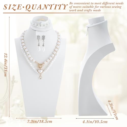 Wenqik 2 Pcs PU Leather Jewelry Display Bust, 12.4 Inch Multi-Functional Necklace Mannequin Holder Stand Display Necklaces Bracelets Earrings Rings for Vendors Jewelry Selling Trade Show - color: White