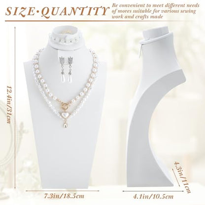 Wenqik 2 Pcs PU Leather Jewelry Display Bust, 12.4 Inch Multi-Functional Necklace Mannequin Holder Stand Display Necklaces Bracelets Earrings Rings for Vendors Jewelry Selling Trade Show - color: White