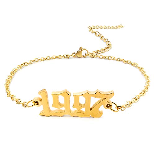 CSIYANJRY99 Birth Year Ankle Bracelets for Women14K Gold Plated Birth Year Number Anklets Adjustable Chain Beach Foot Ankle Bracelets for Women Birthday - style: 1997