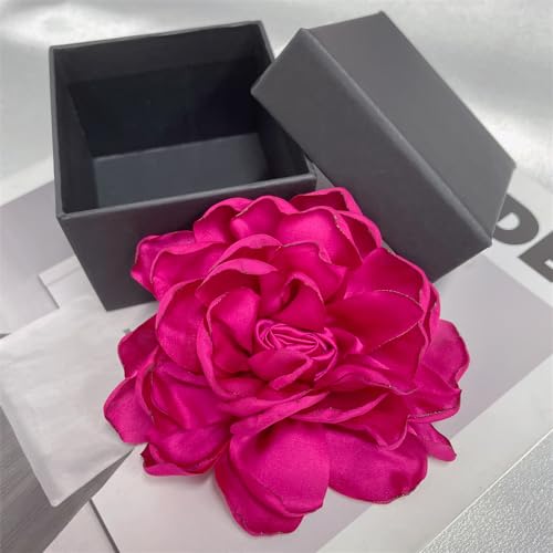Dainty Fabric Rose Flower Large Brooch Lapel Pins Flower Brooches Pin Classic for Wedding Party Dance Banquet for Women Dress Suit Clothes Accessories Jewelry 100mm - color: Hot Pink