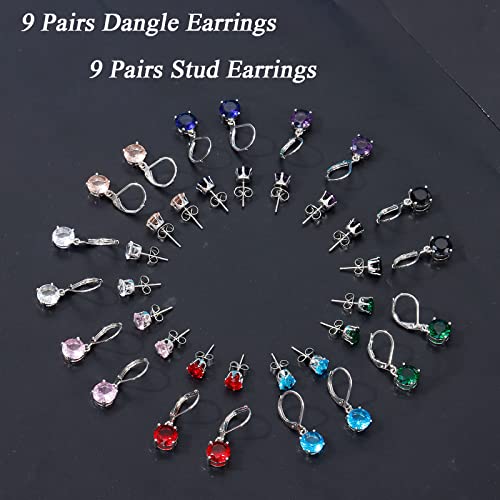 Multicolor Crystal Dangle Studs Earrings Set for Women 925 Silver Hypoallergenic Dangle Earrings Leverback Drop Earring Fashion Cubic Zirconia Leverback Stud Earring Sets Trendy Cubic Zirconia Jewelry Gifts for Women - style: 18-S