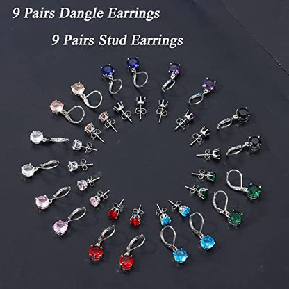 Multicolor Crystal Dangle Studs Earrings Set for Women 925 Silver Hypoallergenic Dangle Earrings Leverback Drop Earring Fashion Cubic Zirconia Leverback Stud Earring Sets Trendy Cubic Zirconia Jewelry Gifts for Women - style: 18-S