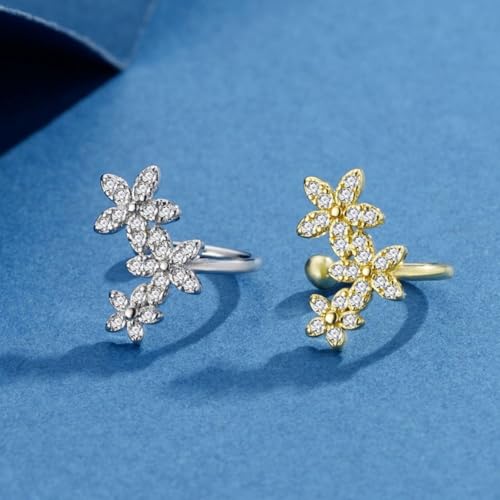 Ear Cuffs for Women Non Piercing Ear Cuff Earrings Non Pierced Cartilage Earrings Adults Christmas Stocking Stuffers Trendy Gifts 2025 - color: A2:2pcs Silver Flower