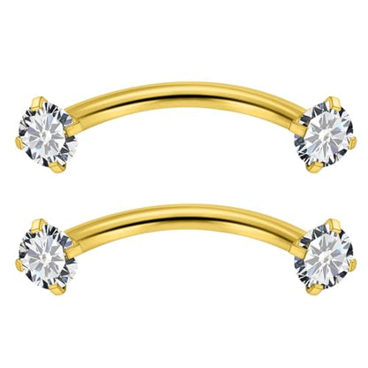 16G Eyebrow Piercing Jewelry Surgical Steel Cubic Zirconia Internally Threaded Vertical Labret Lip Jewelry Curved Barbell Tiny Eyebrow Rings Ear Rook Small Belly Button Ring for Women Men - color: goldtone,bar length:10mm
