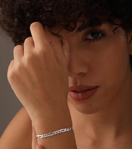 LeCalla Solid 925 Sterling Silver Figaro Link Chain Bracelet | Italian Diamond-Cut Figaro Chain Bracelet for Women Men (7, 7.5, 8, 8.5, 9 Inches) - color: 4 MM, size: Length 7 IN (Women Small & Men X-Small)
