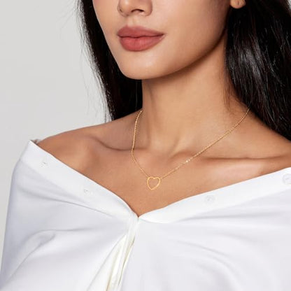 Airmb Heart Necklace for Women Gold/Silver Plated Trendy Heart Choker Lover Pendant Hypoallergenic Fashion Gold/Silver Necklace for Women Love Jewelry Gift for Women Girlfriend - color: Open-Heart-Gold