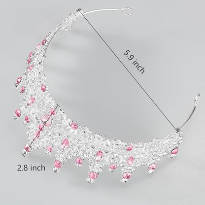 Tiaras and Crowns for Women Crystal Princess Tiaras Rhinestone Queen Crowns For Wedding Bridal Birthday Prom Pageant Party (Tiara 100) - color: Silver Pink