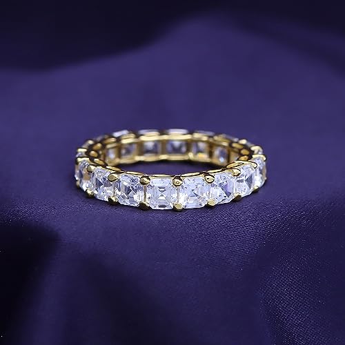 Jewel Zone US Asscher Cut White Cubic Zirconia Eternity Band Ring in 14k Gold Over Sterling Silver - color: yellow-gold-plated-silver
