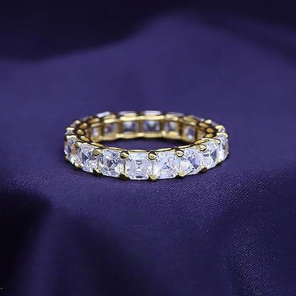 Jewel Zone US Asscher Cut White Cubic Zirconia Eternity Band Ring in 14k Gold Over Sterling Silver - color: yellow-gold-plated-silver
