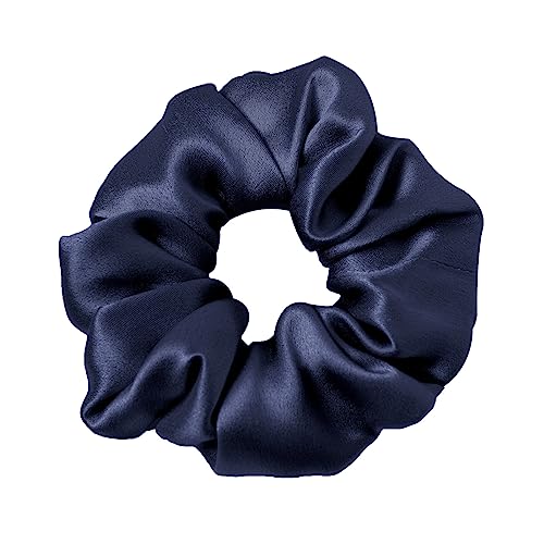 LILYSILK Silk Hair Scrunchies for Frizz & Breakage Prevention 100% Mulberry Silk Hair Ties No Damage Elastic Silk Ponytail Holders, 1Pc, Navy Blue - color: Navy Blue