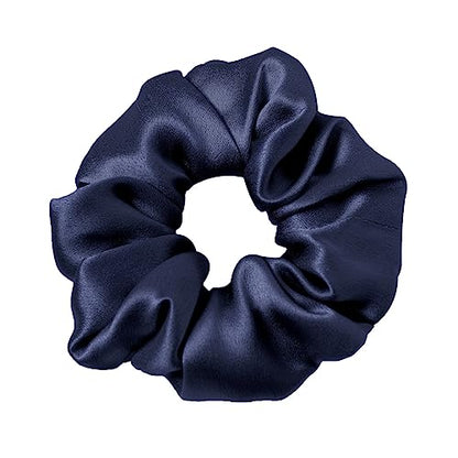 LILYSILK Silk Hair Scrunchies for Frizz & Breakage Prevention 100% Mulberry Silk Hair Ties No Damage Elastic Silk Ponytail Holders, 1Pc, Navy Blue - color: Navy Blue