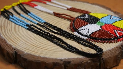 Handmade Native American Style Tribal ethnic Seed Bead Beaded Layered Medallion Necklace - color: Brown 4 Direction