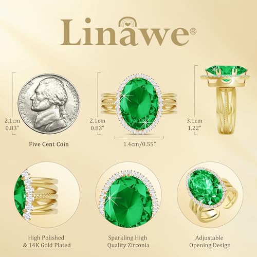 Linawe Costume Jewelry Adjustable Cocktail Ring for Women | Copper, Rhinestone, Cubic Zirconia, Oval, Fake Diamond, Crystal, Stone, Birthstone, Gemstone, Big, Chunky, Statement - color: Yellow Green