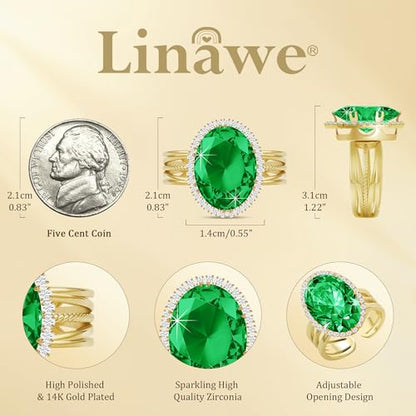 Linawe Costume Jewelry Adjustable Cocktail Ring for Women | Copper, Rhinestone, Cubic Zirconia, Oval, Fake Diamond, Crystal, Stone, Birthstone, Gemstone, Big, Chunky, Statement - color: Yellow Green