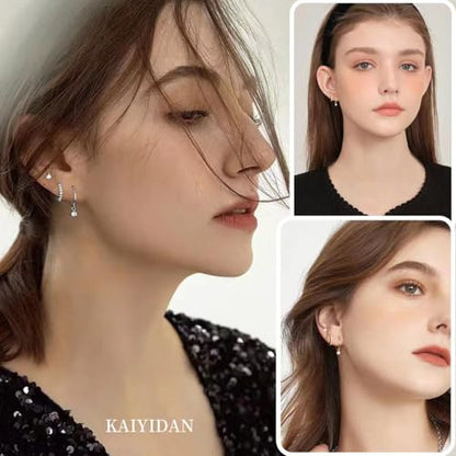 2 Pairs Gold/Silver Hoop Earrings For Women Set Trendy,14K Plated Gold Chunky Huggie Hoop Earings Pack,Oval Twisted Statement Silver Hoops,Fashion Jewelry Gift - color: B12 Stackable style 6 pair CZ set