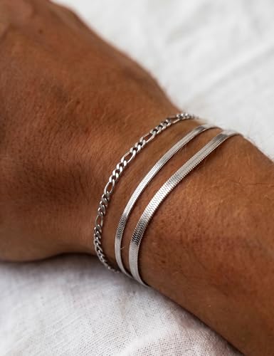 Stainless Steel Bracelet Set for Men, Adjustable Link Chains | Layered stainless steel link chain bracelets with adjustable sizing, designed for daily wear, stacking, and gifts - color: Style1-7 inch
